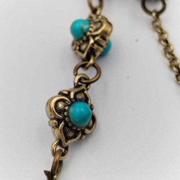 Jewelry - Gold Tone And Teal Turquoise Colored Floral Long Necklace 25 Inches‎